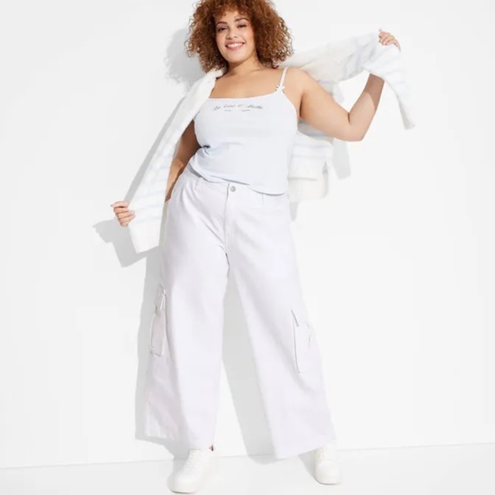 🎯60% OFF!Wild Fable White Mid Rise Cargo Baggy Jeans - Picture 3 of 9